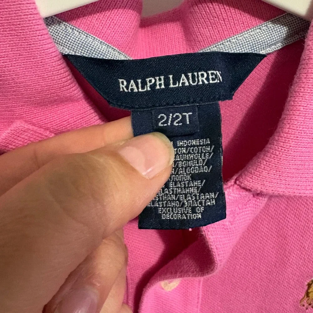 Ralph Lauren Girls Dress 2T Polo Neck Drop Waist Pink Pony Preppy Old Money